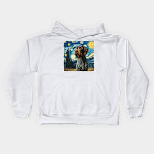 Starry German Wirehaired Pointer Portrait - Dog Portrait Kids Hoodie